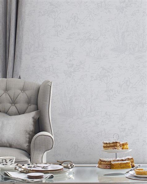 toile de jouy wallpaper grey